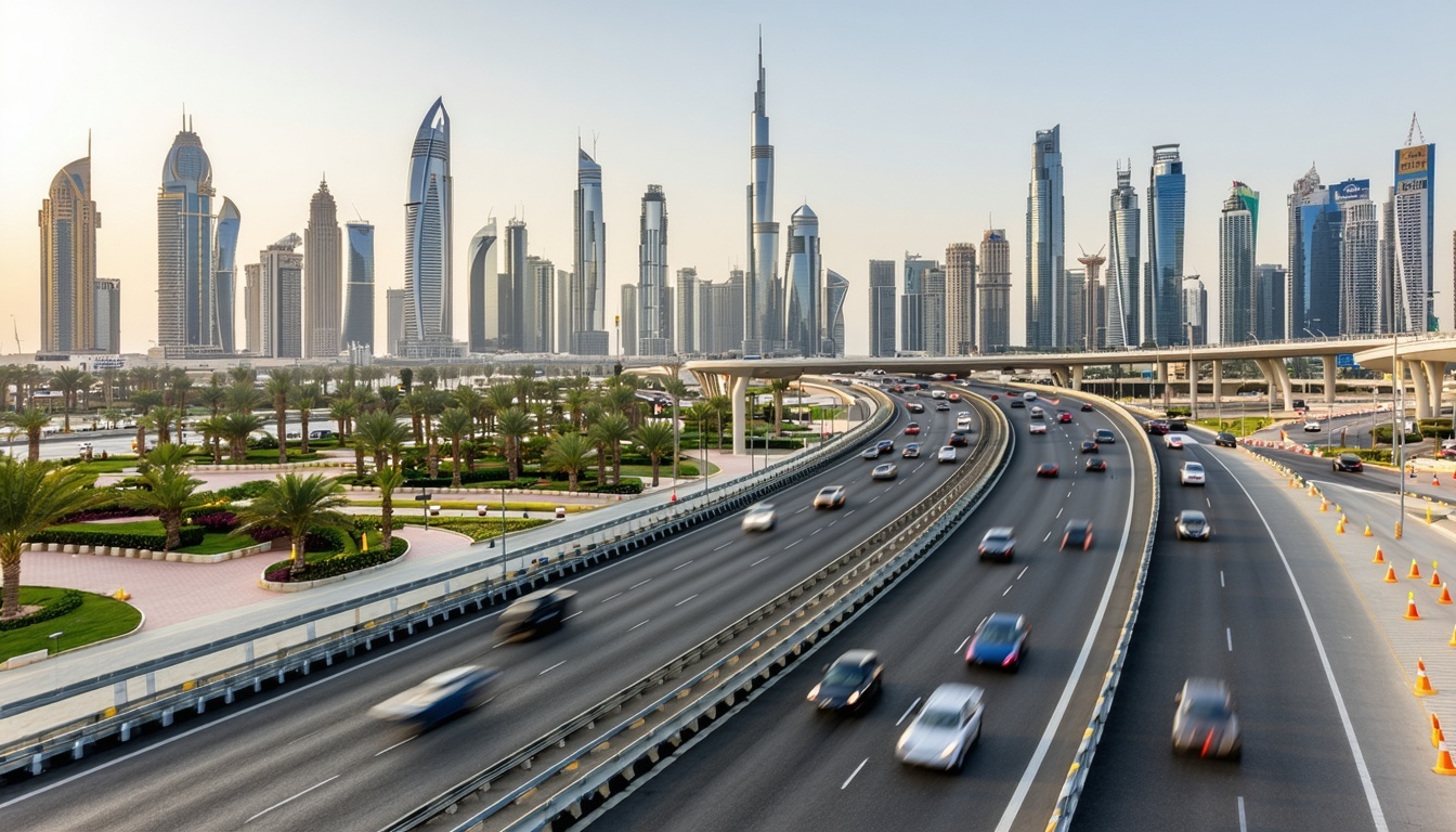Dubai cityscape with major toll roads